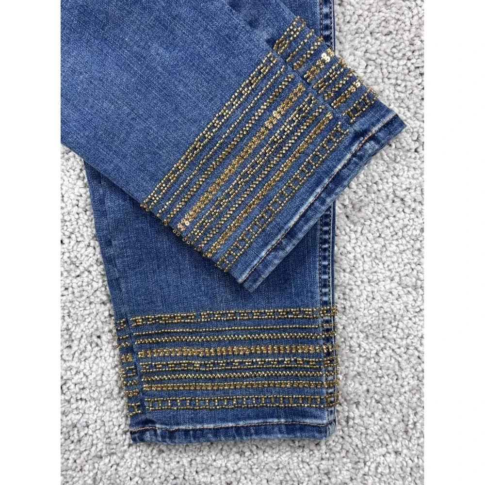 White House Black Market The Slim Crop High Rise Beaded‎ Hem Jeans Blue Womens 2